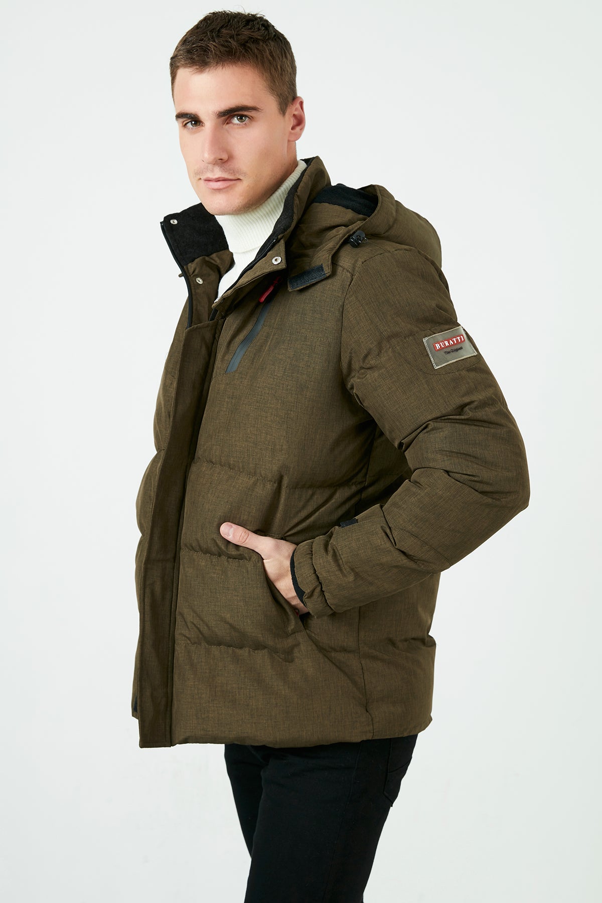 Buratti Peluş Astarlı Çıkarılabilir Kapüşonlu % 100 Pamuk Slim Fit Erkek Mont 571741 HAKİ