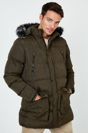 Buratti Slim Fit Suni Kürklü Peluş Astarlı Çıkarılabilir Kapüşonlu Şişme Erkek Mont 5760001 HAKİ