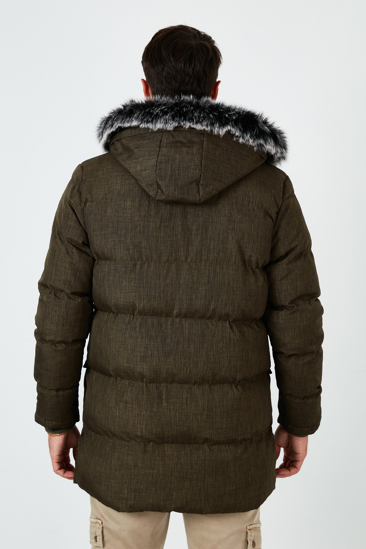 Buratti Slim Fit Suni Kürklü Peluş Astarlı Çıkarılabilir Kapüşonlu Şişme Erkek Mont 5760001 HAKİ
