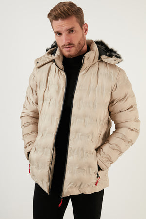 Buratti Slim Fit Fermuarlı Çıkarılabilir Kapüşonlu Şişme Erkek Mont 5760065 TAŞ