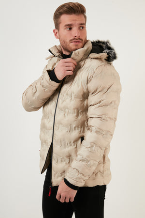 Buratti Slim Fit Fermuarlı Çıkarılabilir Kapüşonlu Şişme Erkek Mont 5760065 TAŞ