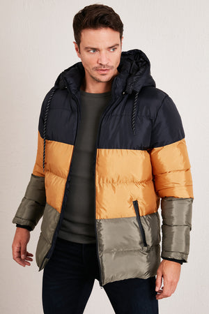 Buratti Slim Fit Çıkarılabilir Kapüşonlu Şişme Erkek Mont 5761090 Lacivert-Taba-Haki