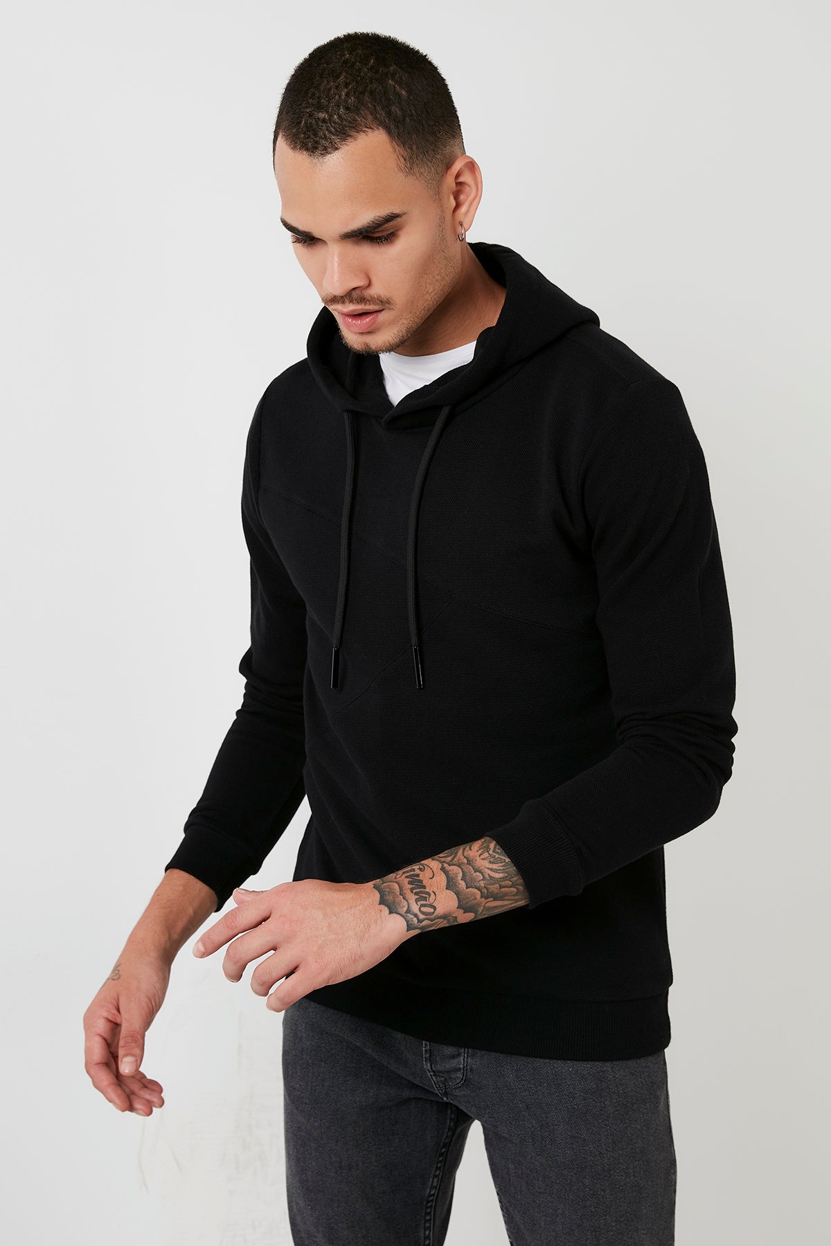 Buratti % 100 Pamuk Kapüşonlu Slim Fit İnce Erkek Sweat 5905009 SİYAH
