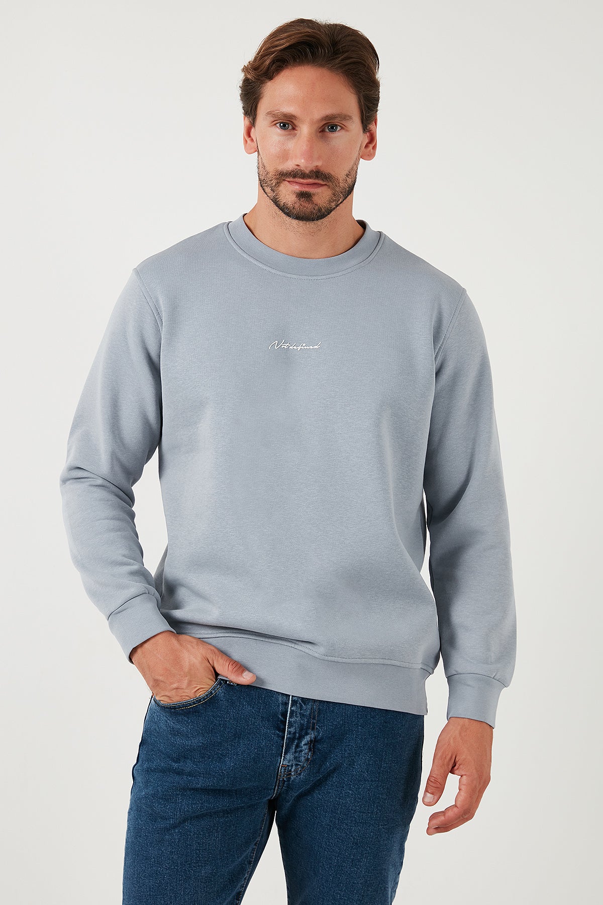 Buratti Pamuklu Regular Fit Bisiklet Yaka Erkek Sweat 59050121 AÇIK GRİ