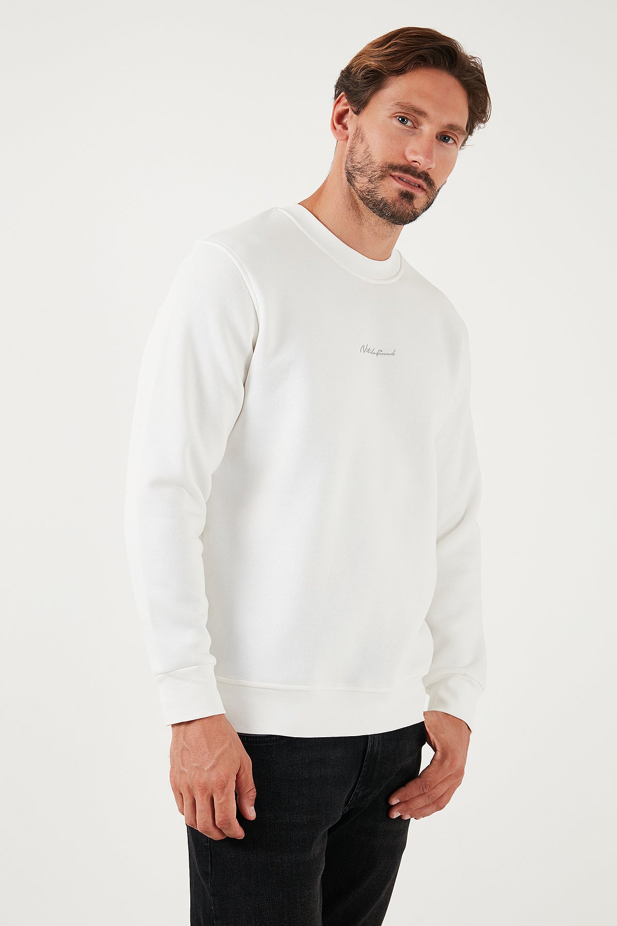 Buratti Pamuklu Regular Fit Bisiklet Yaka Erkek Sweat 59050121 EKRU