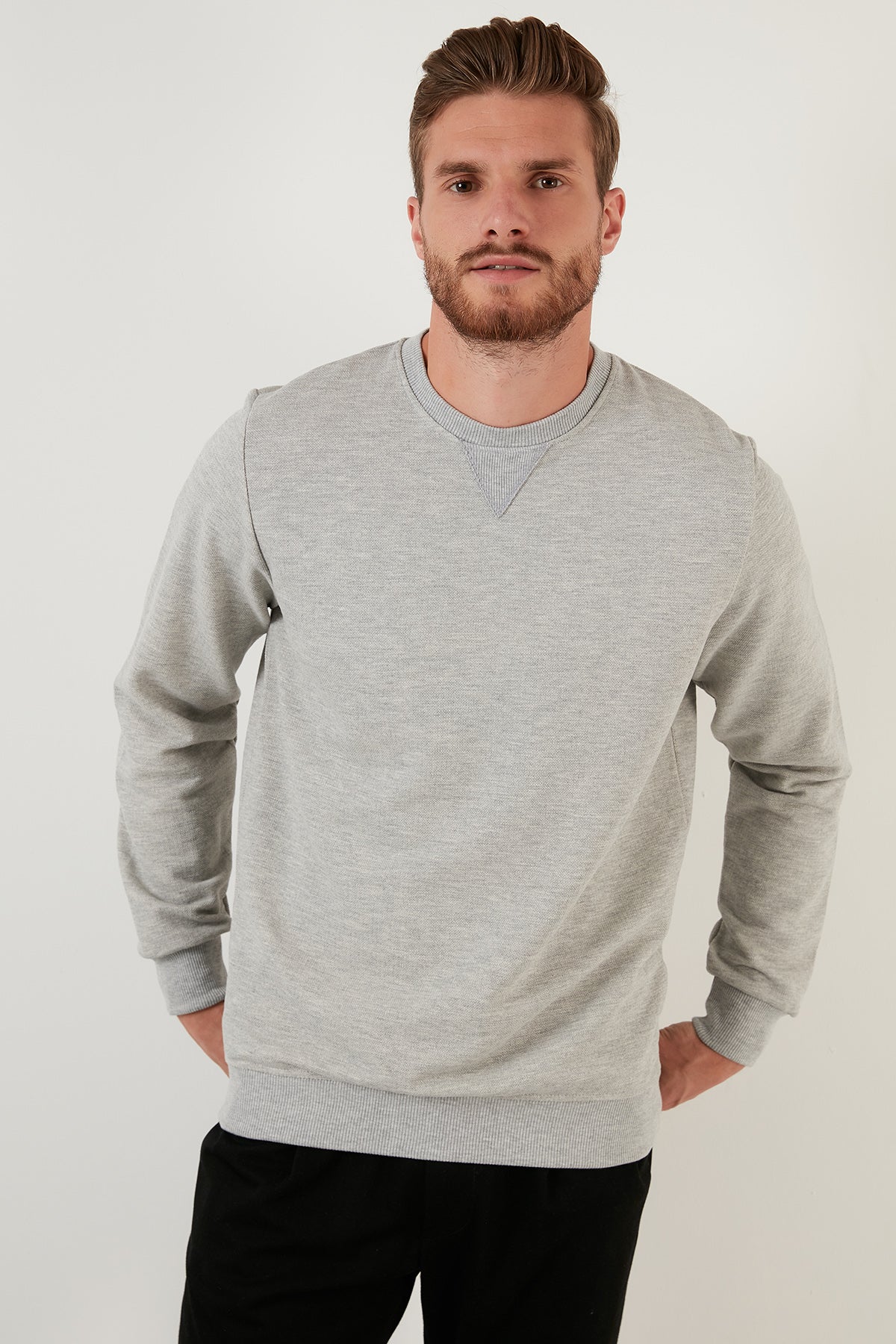 Buratti % 100 Pamuk Bisiklet Yaka Basic Erkek Sweat 5905028 GRİ MELANJ