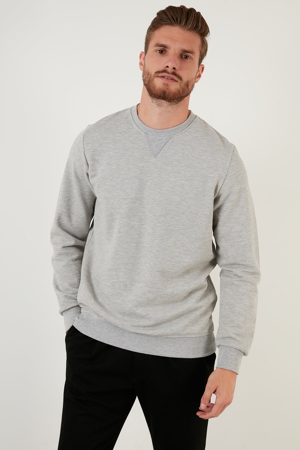 Buratti % 100 Pamuk Bisiklet Yaka Basic Erkek Sweat 5905028 GRİ MELANJ