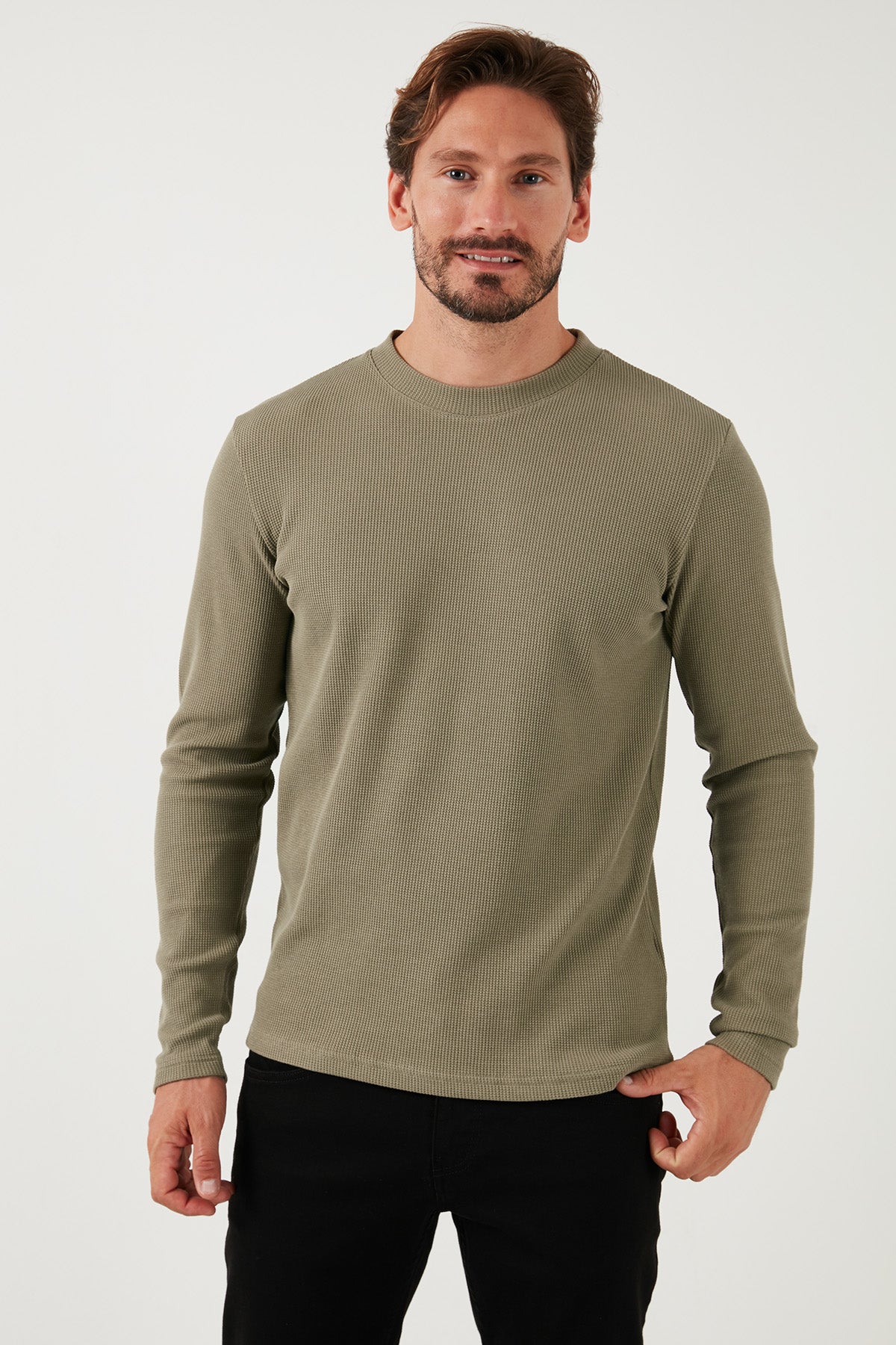 Buratti Pamuklu Bisiklet Yaka Slim Fit Basic Erkek Sweat 5905073 Vizon Yeşili