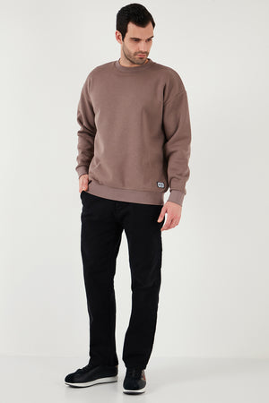 Buratti Regular Fit Bisiklet Yaka Pamuklu İçi Tüylü Yumuşak Şardonlu Erkek Sweat 5905255 SÜTLÜ KAHVE
