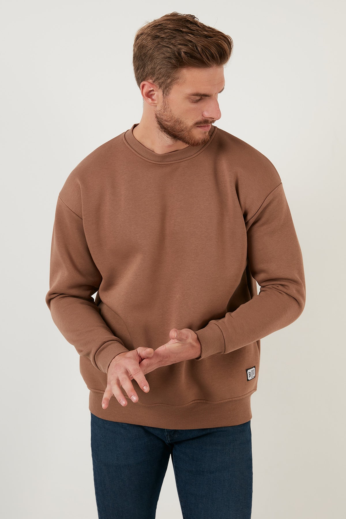 Buratti Regular Fit Bisiklet Yaka Pamuklu İçi Tüylü Yumuşak Şardonlu Erkek Sweat 5905255 SÜTLÜ KAHVE