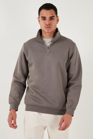 Buratti Pamuklu Regular Fit Yarım Fermuarlı Dik Yaka Erkek Sweat 59052592 TOPRAK