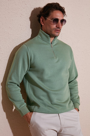 Buratti Pamuklu Regular Fit Yarım Fermuarlı Dik Yaka Erkek Sweat 59052592 ELMA YEŞİLİ