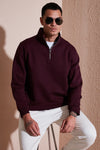 Buratti Pamuklu Regular Fit Yarım Fermuarlı Dik Yaka Erkek Sweat 59052592 VİŞNE
