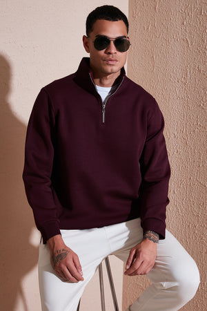 Buratti Pamuklu Regular Fit Yarım Fermuarlı Dik Yaka Erkek Sweat 59052592 VİŞNE
