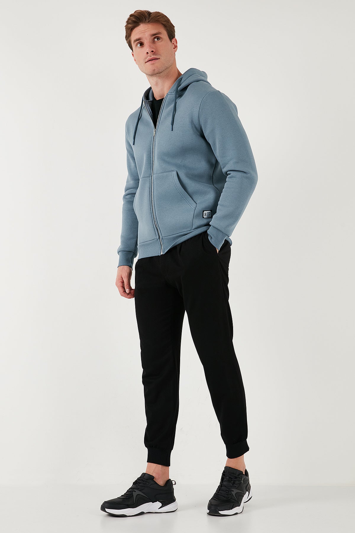 Buratti Slim Fit Kapüşonlu Fermuarlı İçi Tüylü Yumuşak Şardonlu Kışlık Erkek Sweat 5905340 KOYU GRİ