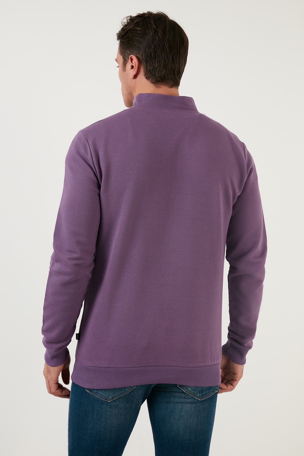 Buratti Pamuklu Slim Fit Yarım Fermuarlı Dik Yaka Erkek Sweat 5905400 MOR