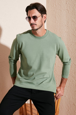 Buratti % 100 Pamuk Bisiklet Yaka Regular Fit Erkek Sweat 5905406 ELMA YEŞİLİ