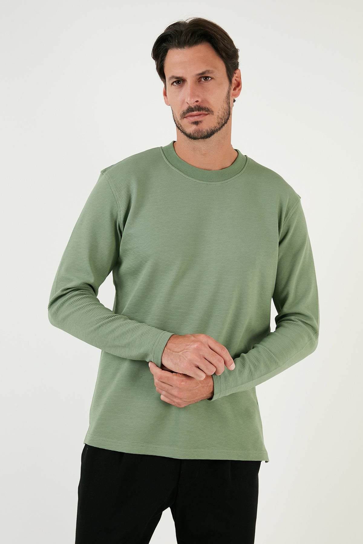 Buratti % 100 Pamuk Bisiklet Yaka Regular Fit Erkek Sweat 5905406 ELMA YEŞİLİ