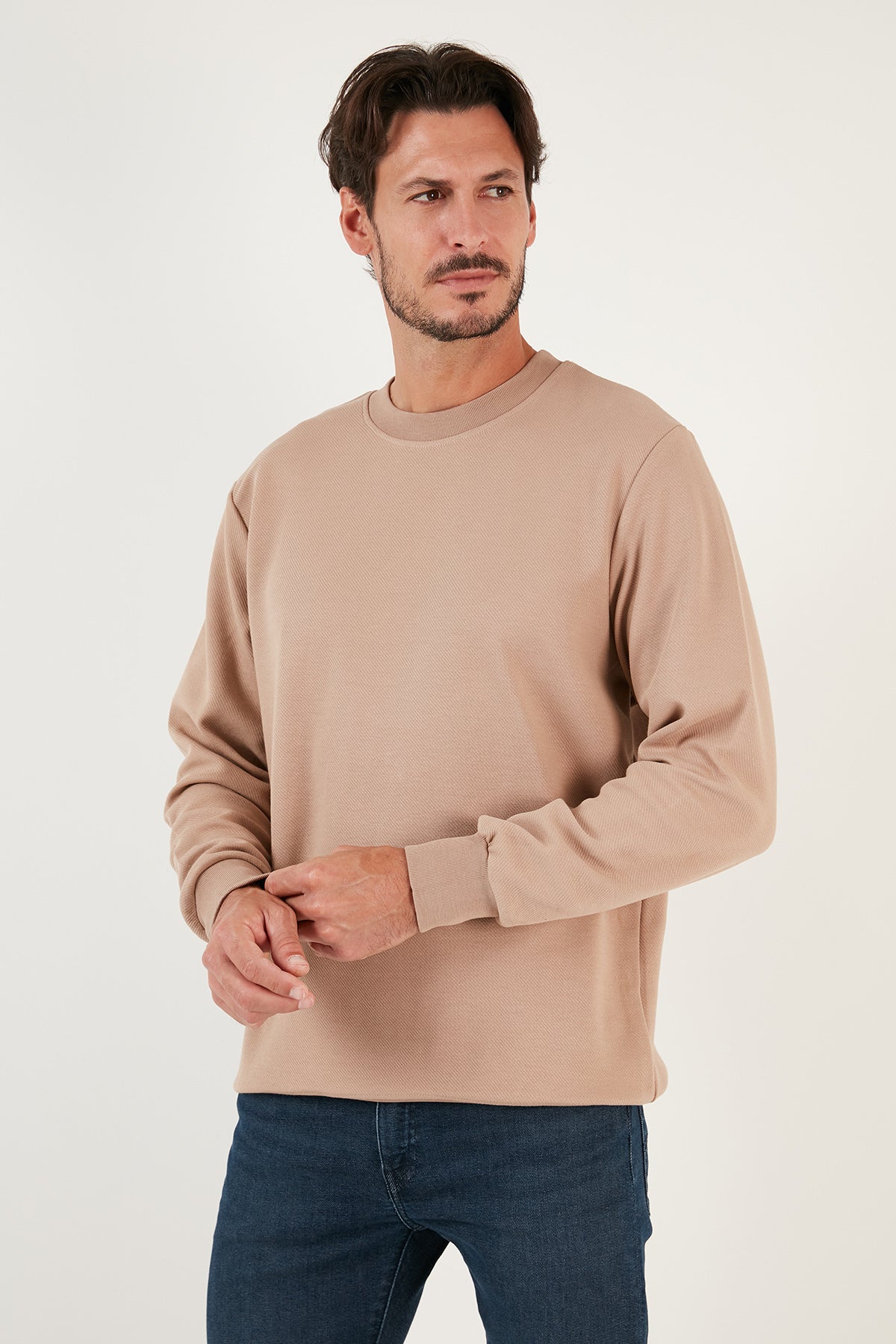 Buratti Pamuklu Bisiklet Yaka Regular Fit Basic Erkek Sweat 5905521 VİZON