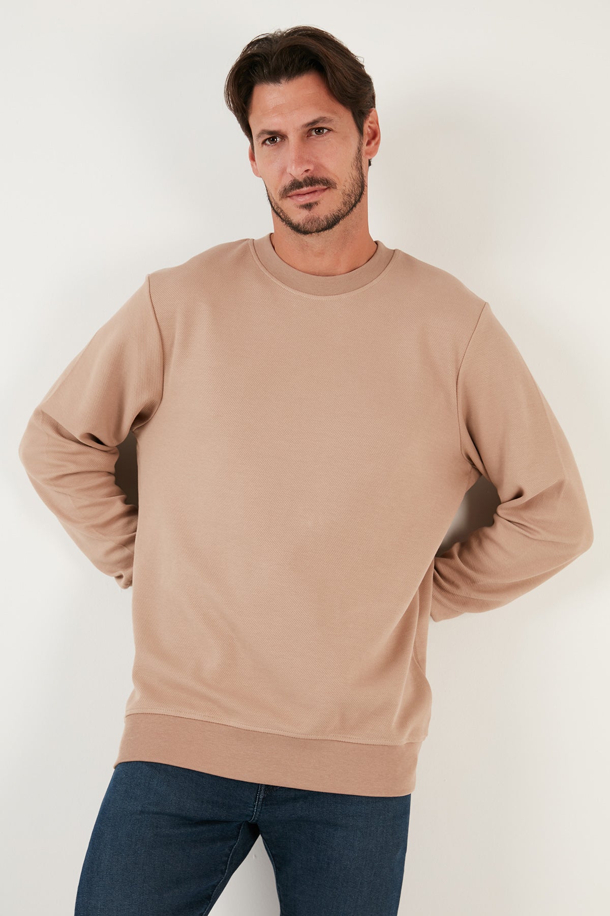 Buratti Pamuklu Bisiklet Yaka Regular Fit Basic Erkek Sweat 5905521 VİZON