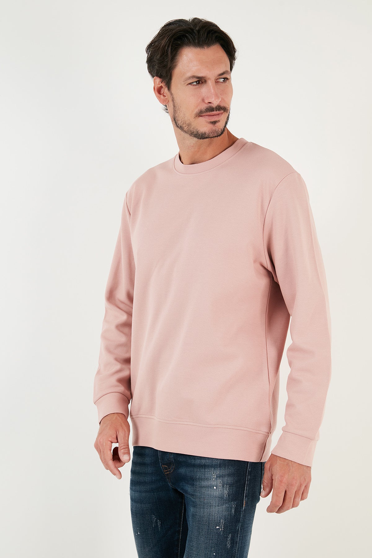 Buratti Pamuklu Bisiklet Yaka Regular Fit Basic Erkek Sweat 5905521 PUDRA