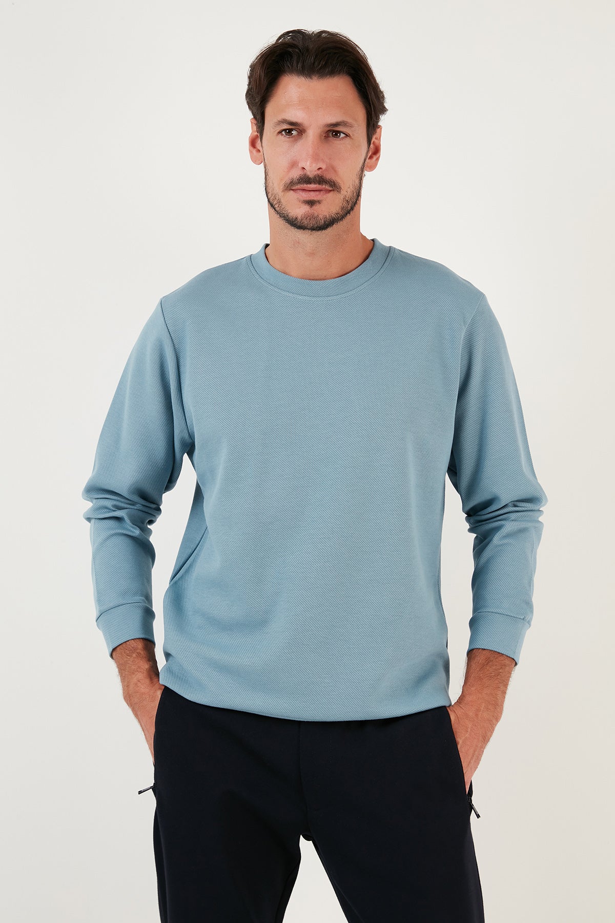 Buratti Pamuklu Bisiklet Yaka Regular Fit Basic Erkek Sweat 5905521 MAVİ