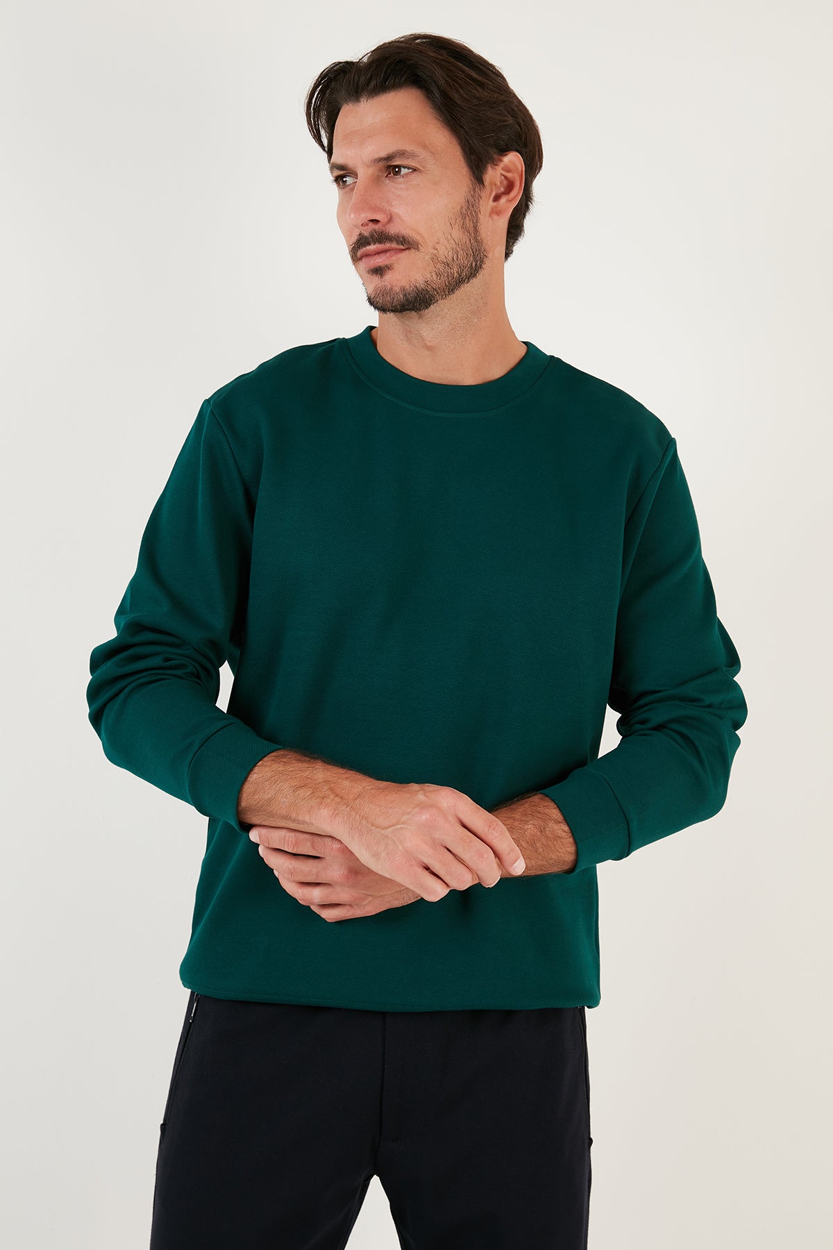 Buratti Pamuklu Bisiklet Yaka Regular Fit Basic Erkek Sweat 5905521 HUNTER