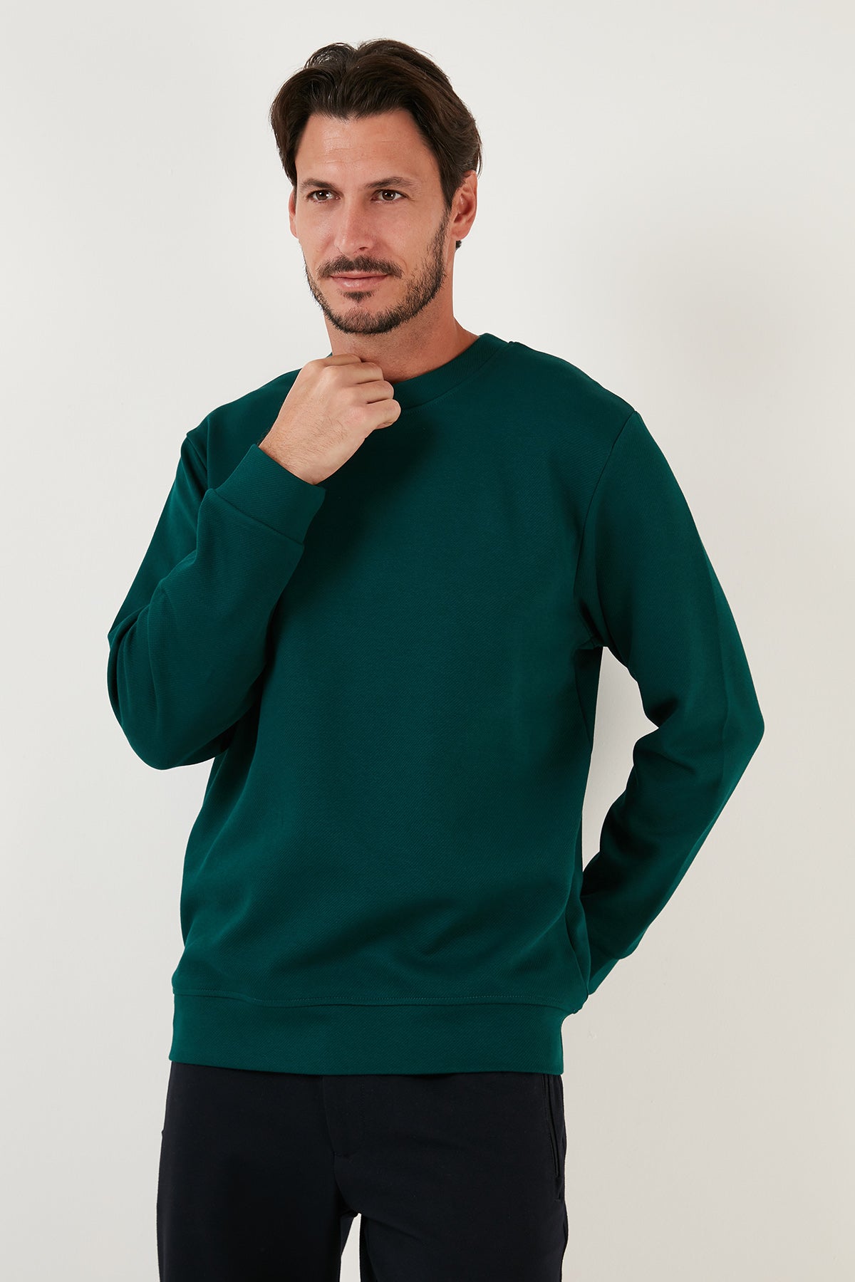 Buratti Pamuklu Bisiklet Yaka Regular Fit Basic Erkek Sweat 5905521 HUNTER