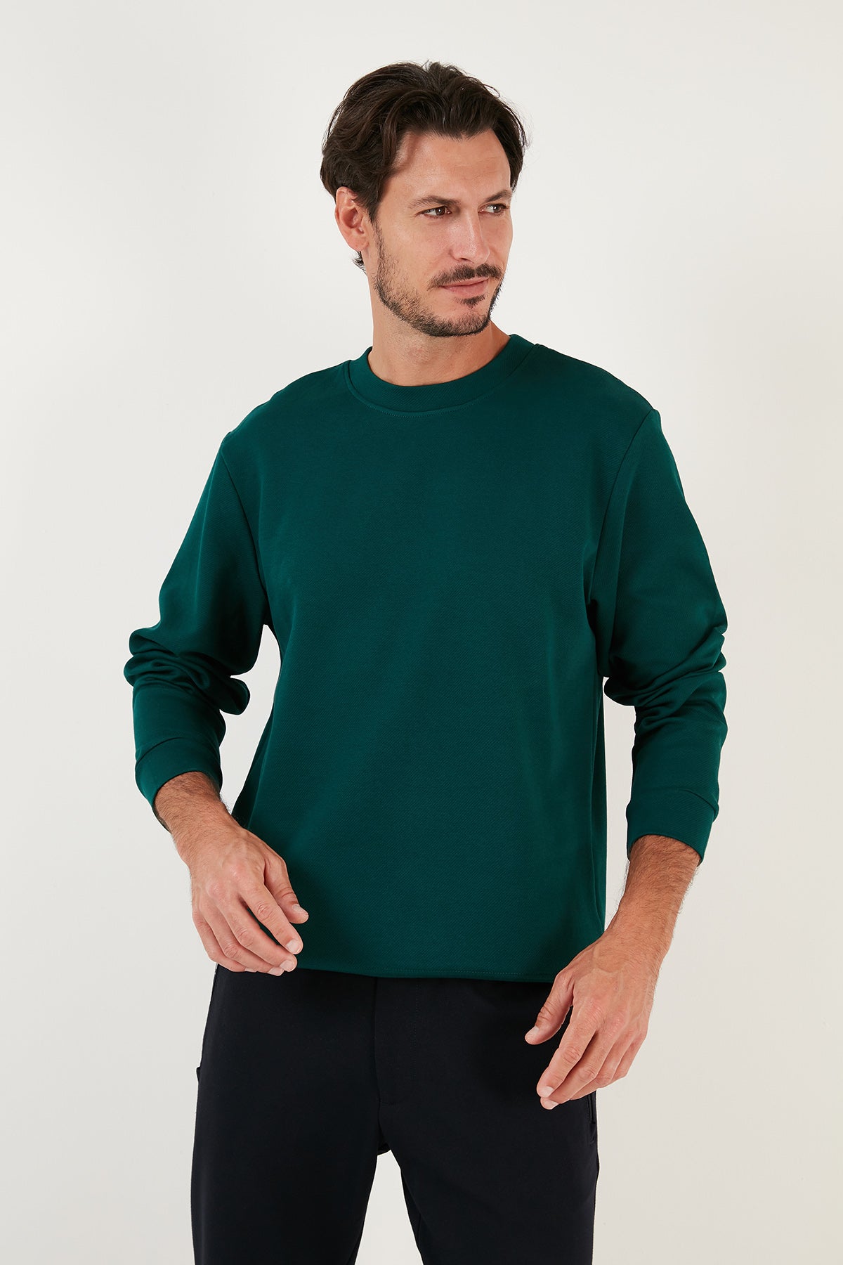 Buratti Pamuklu Bisiklet Yaka Regular Fit Basic Erkek Sweat 5905521 HUNTER