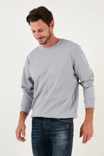 Buratti Pamuklu Bisiklet Yaka Regular Fit Basic Erkek Sweat 5905521 AÇIK GRİ