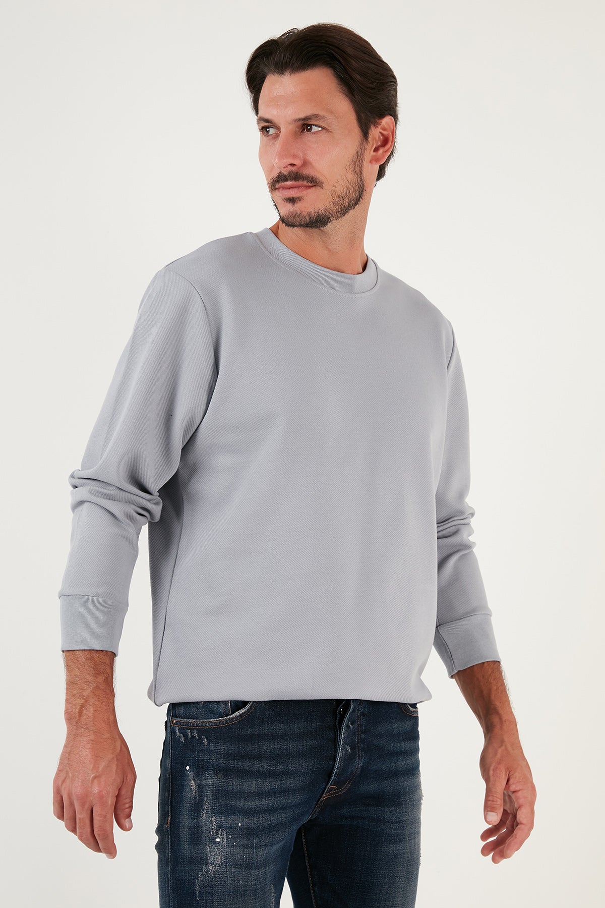 Buratti Pamuklu Bisiklet Yaka Regular Fit Basic Erkek Sweat 5905521 AÇIK GRİ