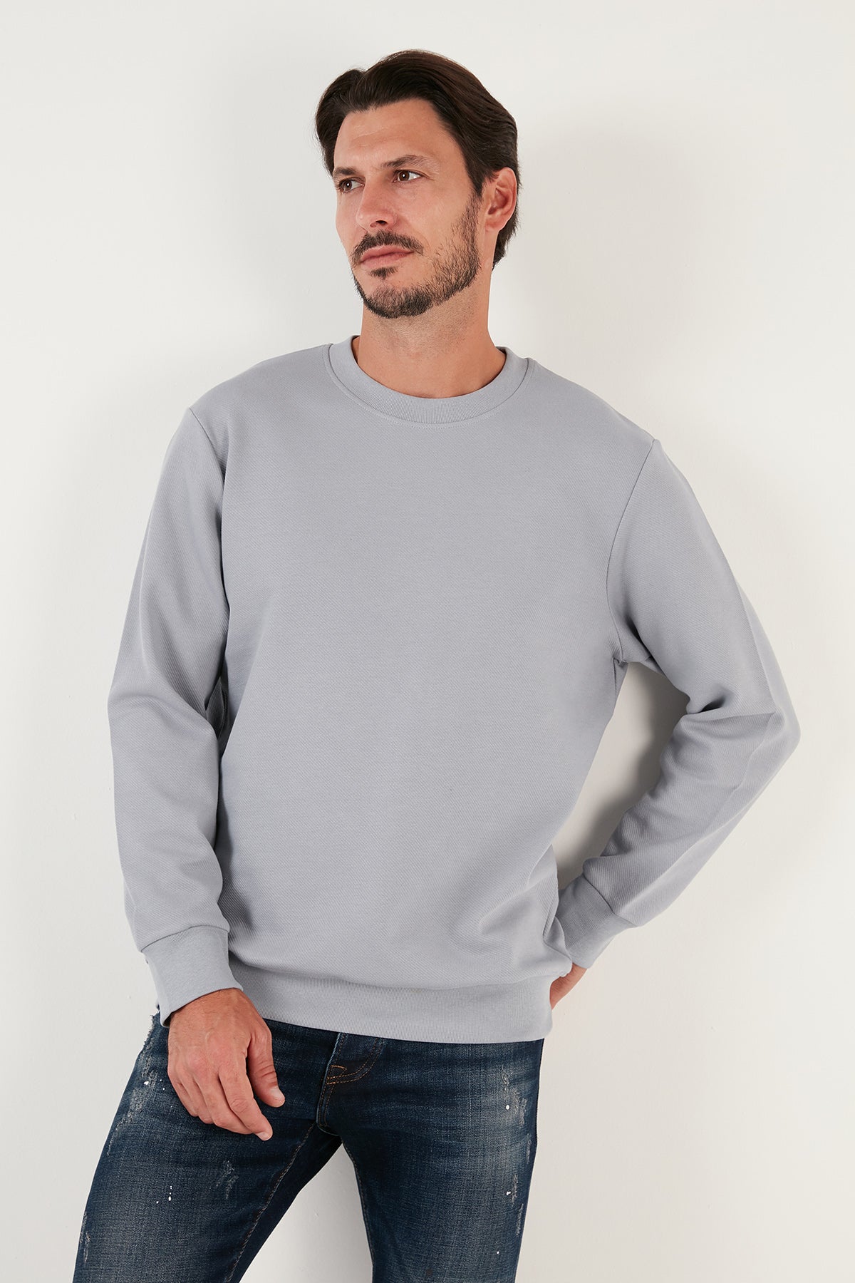 Buratti Pamuklu Bisiklet Yaka Regular Fit Basic Erkek Sweat 5905521 AÇIK GRİ