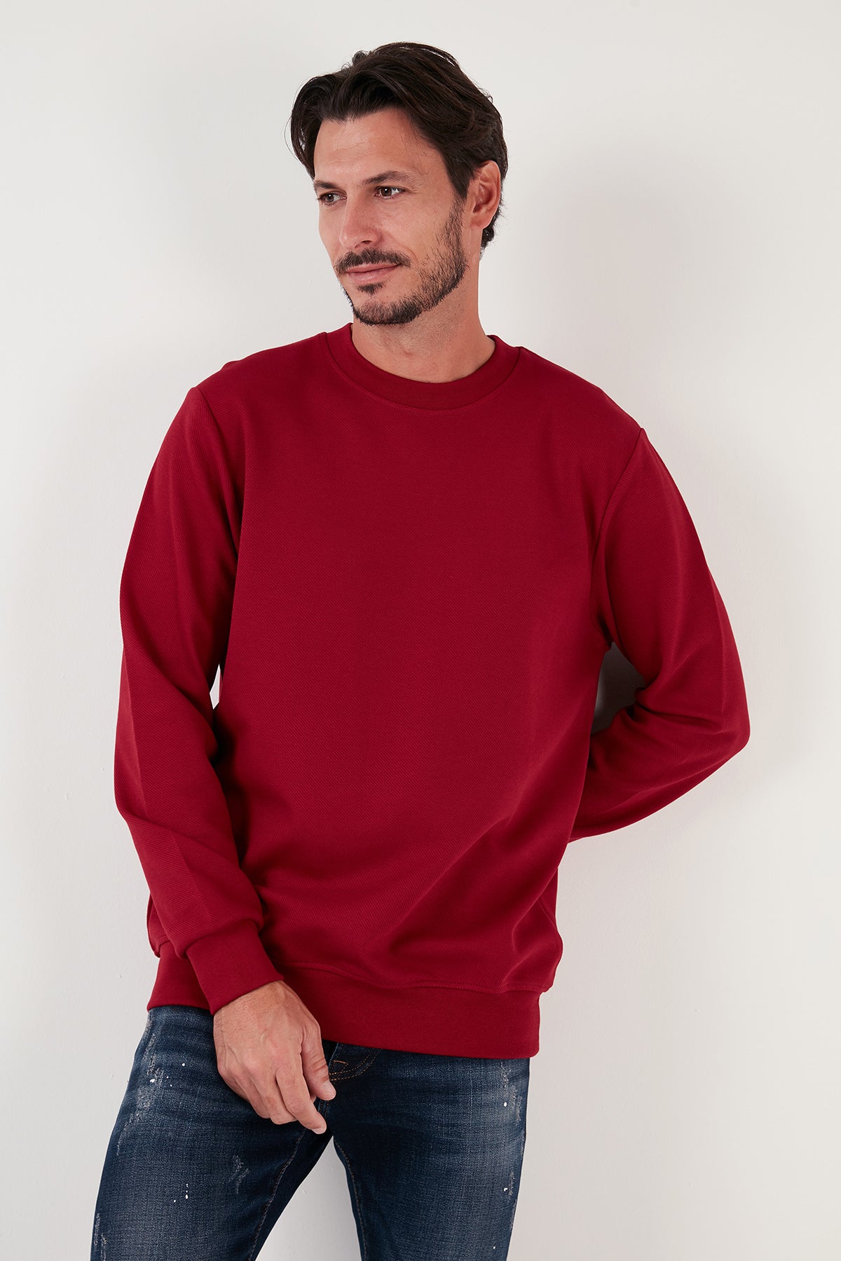 Buratti Pamuklu Bisiklet Yaka Regular Fit Basic Erkek Sweat 5905521 BORDO