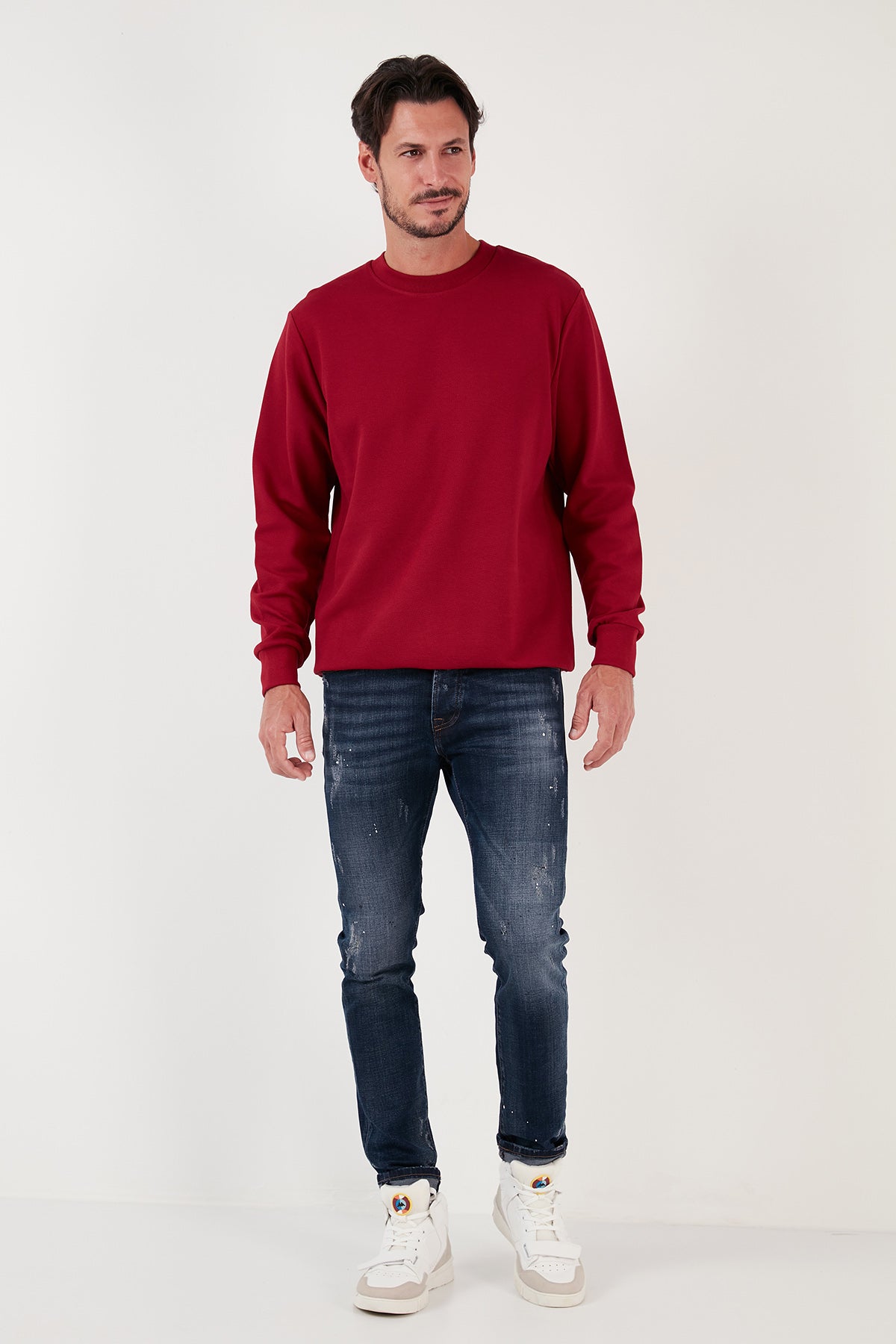 Buratti Pamuklu Bisiklet Yaka Regular Fit Basic Erkek Sweat 5905521 BORDO