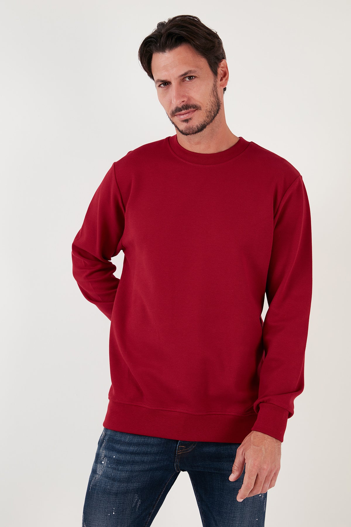 Buratti Pamuklu Bisiklet Yaka Regular Fit Basic Erkek Sweat 5905521 BORDO