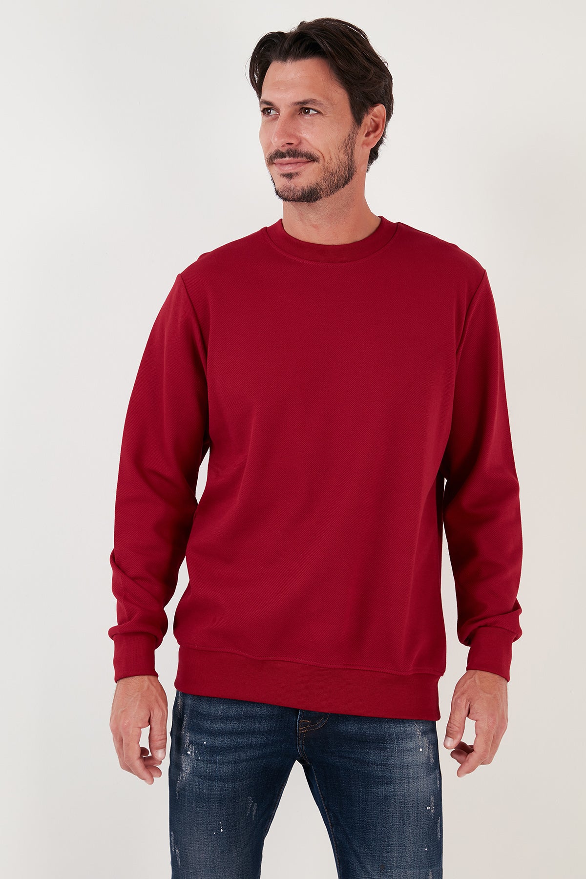 Buratti Pamuklu Bisiklet Yaka Regular Fit Basic Erkek Sweat 5905521 BORDO