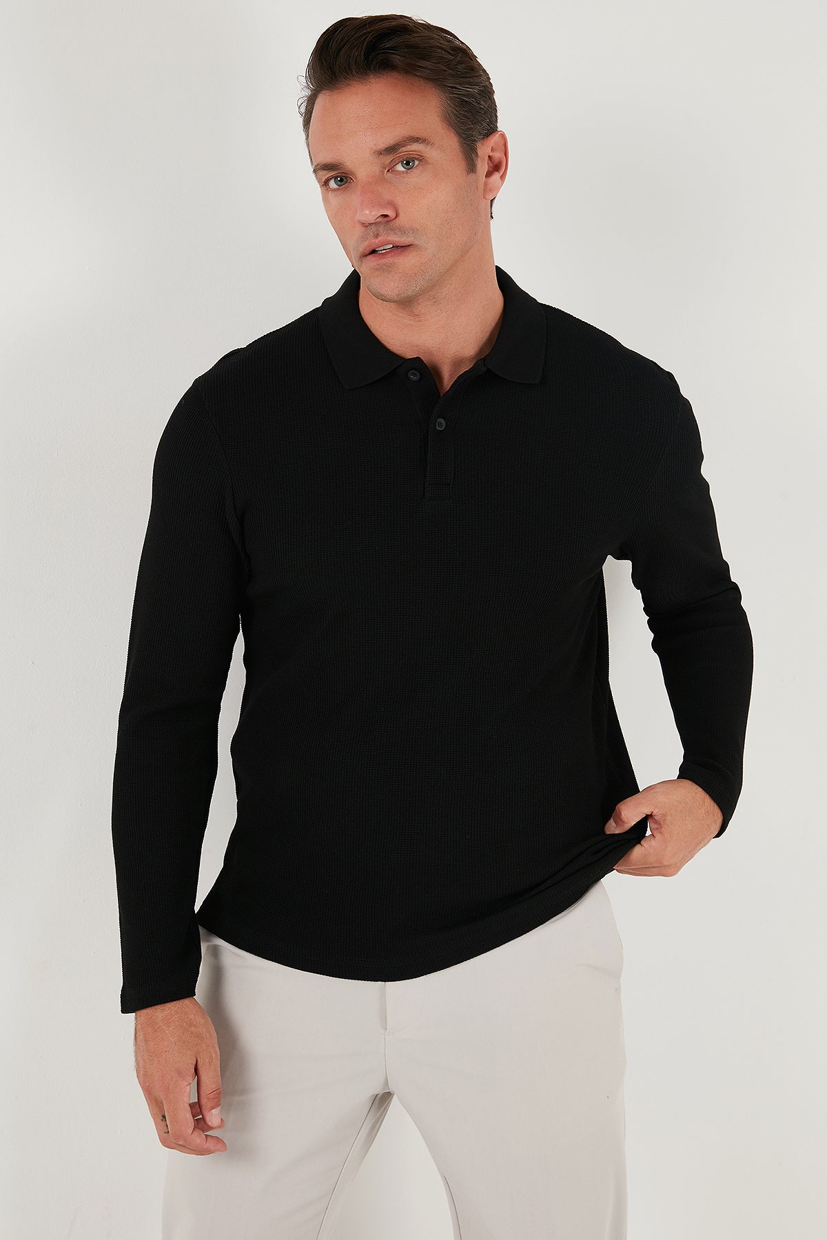 Buratti Pamuklu Regular Fit Düğmeli Polo Yaka Erkek Sweat 5905708 SİYAH