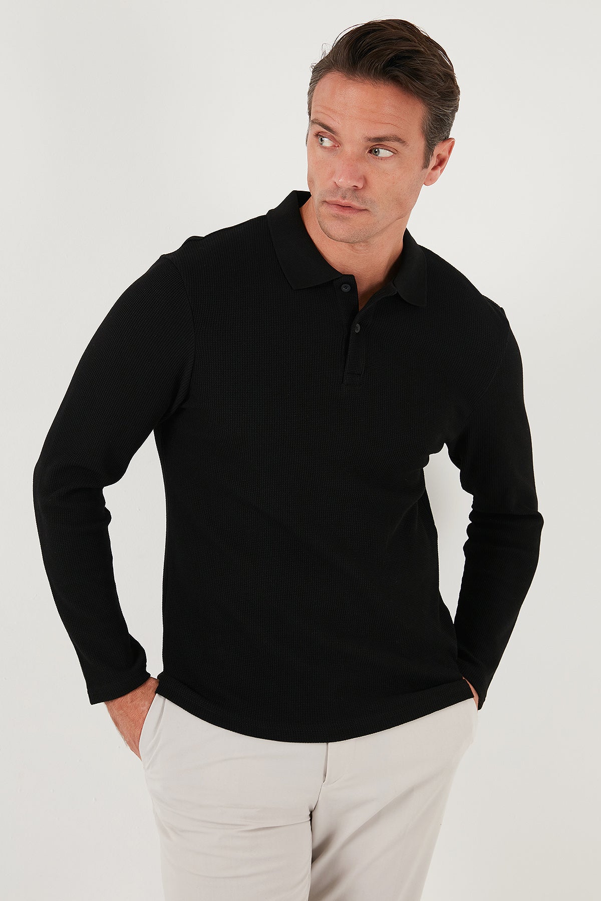 Buratti Pamuklu Regular Fit Düğmeli Polo Yaka Erkek Sweat 5905708 SİYAH