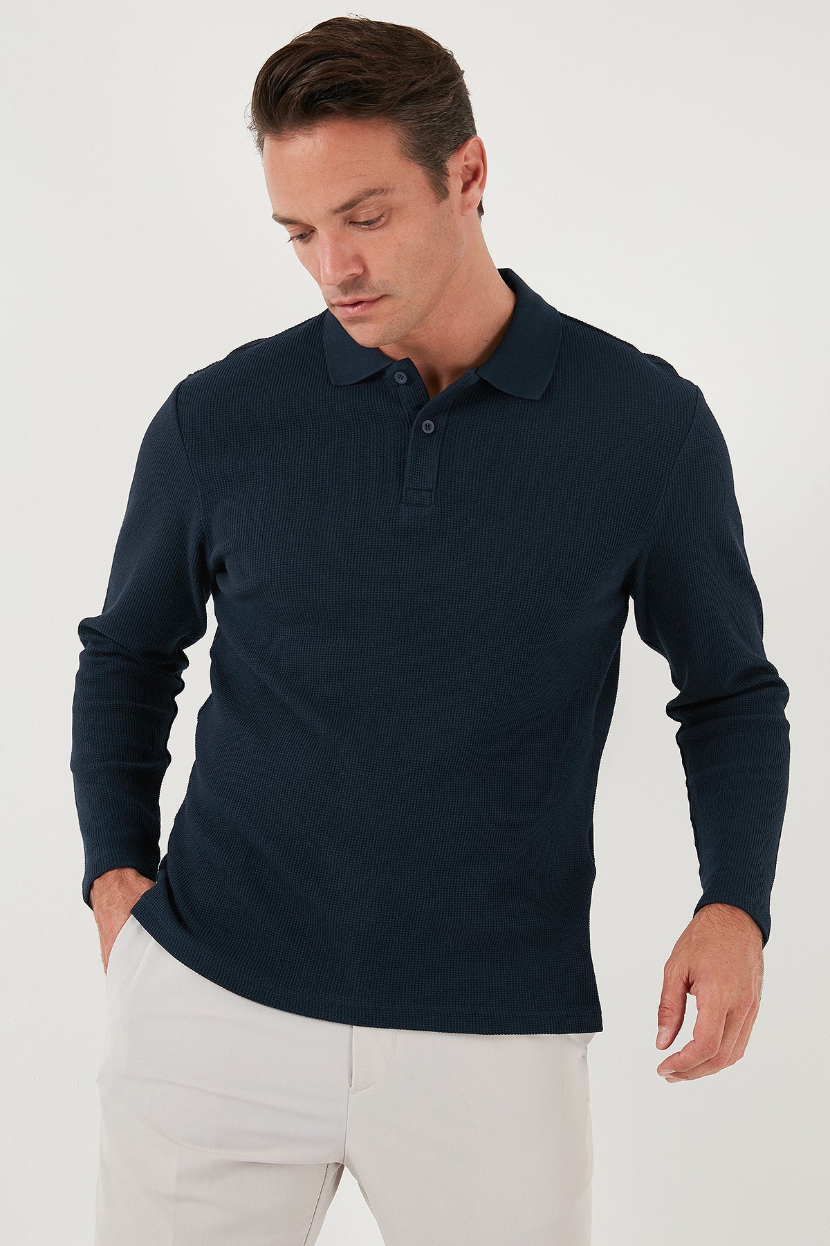 Buratti Pamuklu Regular Fit Düğmeli Polo Yaka Erkek Sweat 5905708 LACİVERT