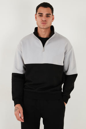 Buratti Renk Bloklu Regular Fit Yarım Fermuarlı Dik Yaka Erkek Sweat 5905719 SİYAH
