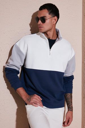Buratti Renk Bloklu Regular Fit Yarım Fermuarlı Dik Yaka Erkek Sweat 5905719 İNDİGO