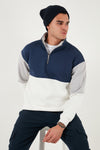 Buratti Renk Bloklu Regular Fit Yarım Fermuarlı Dik Yaka Erkek Sweat 5905719 EKRU