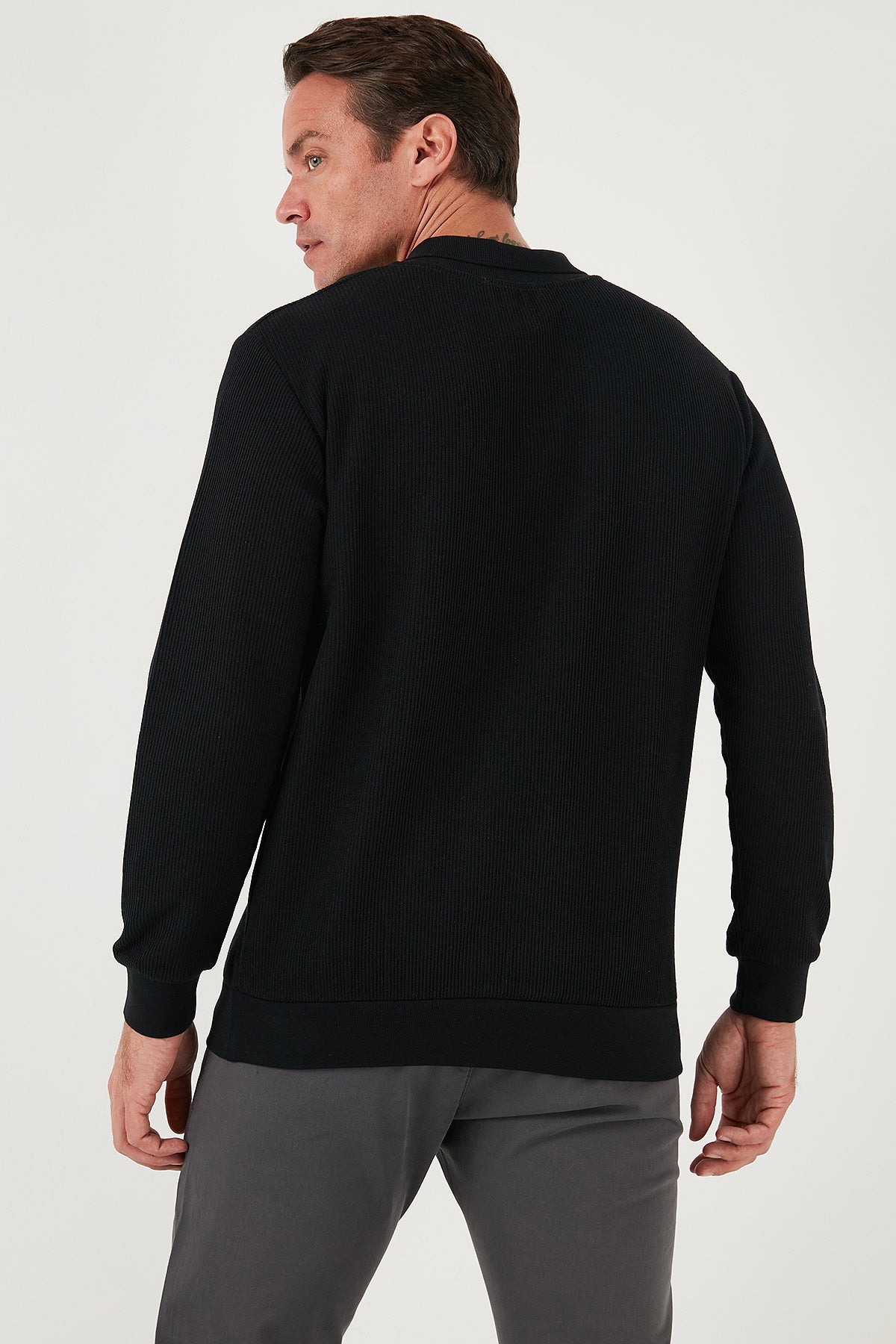 Buratti Pamuklu Regular Fit Düğmeli Polo Yaka Erkek Sweat 5905739 SİYAH