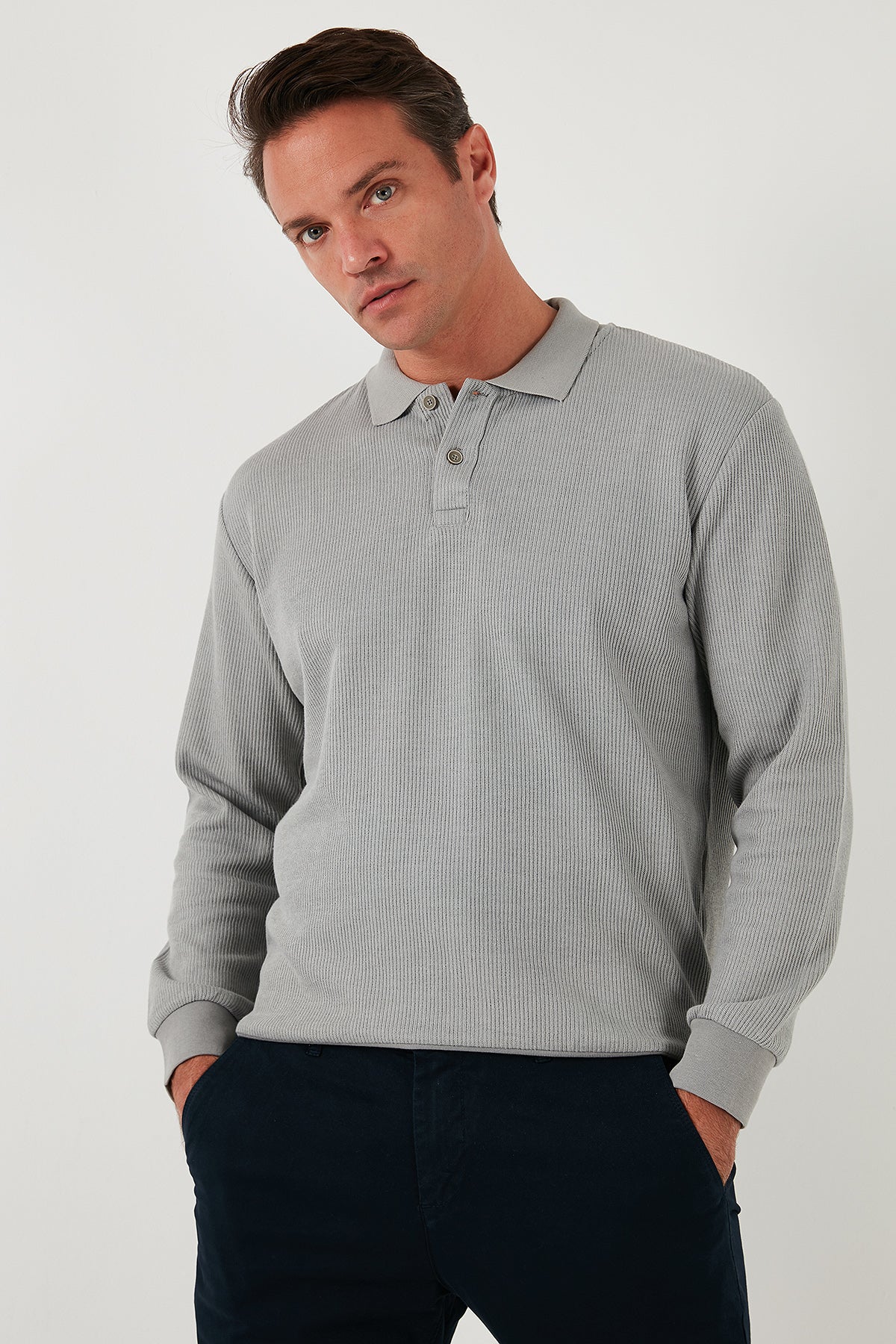 Buratti Pamuklu Regular Fit Düğmeli Polo Yaka Erkek Sweat 5905739 GRİ