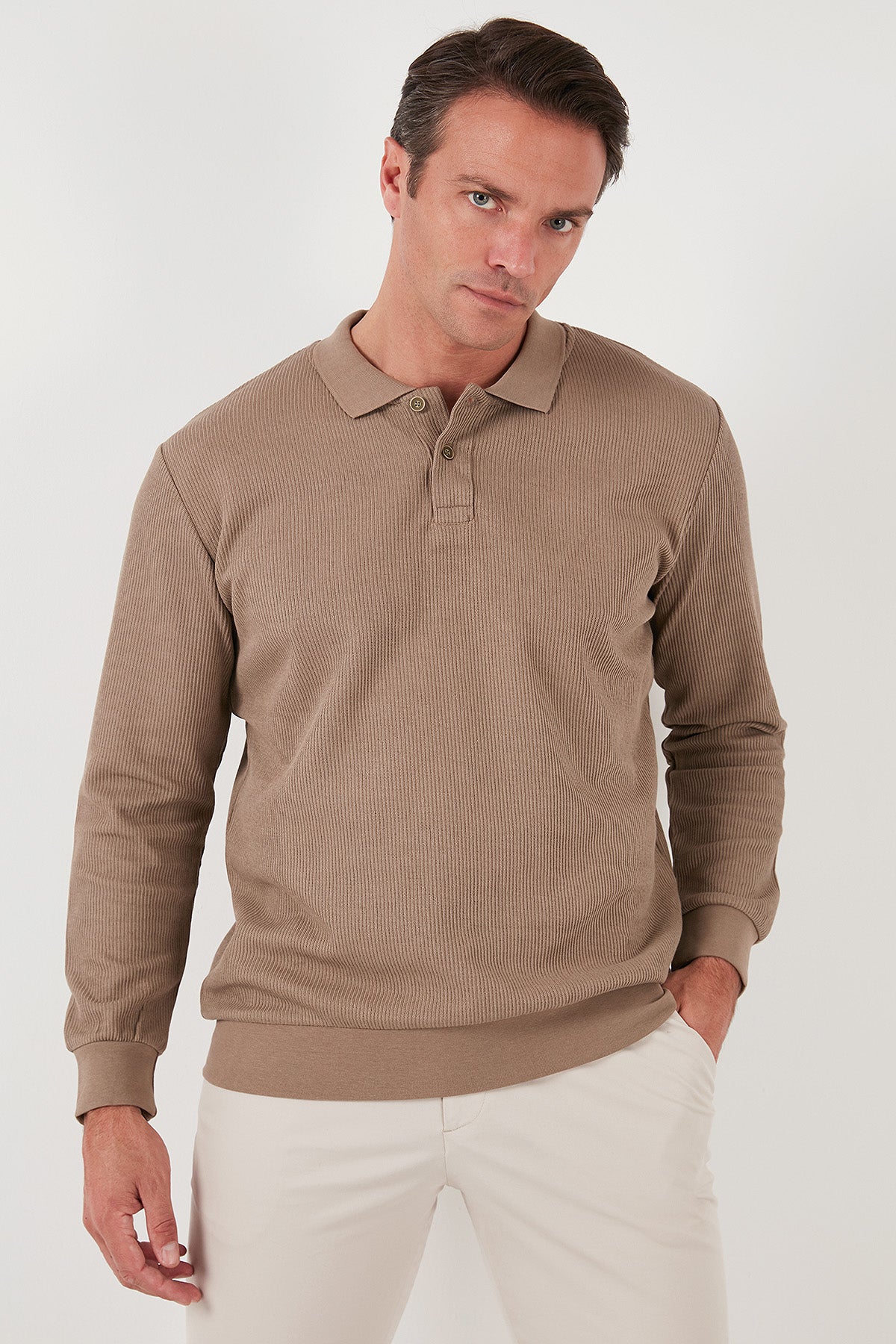 Buratti Pamuklu Regular Fit Düğmeli Polo Yaka Erkek Sweat 5905739 KOYU VİZON