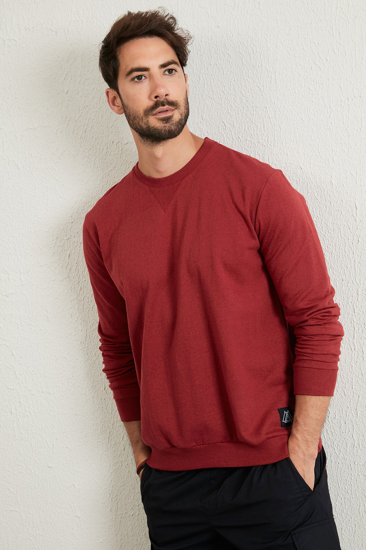 Buratti Şardonlu Slim Fit Bisiklet Yaka Kışlık Erkek Sweat 5975001 BORDO