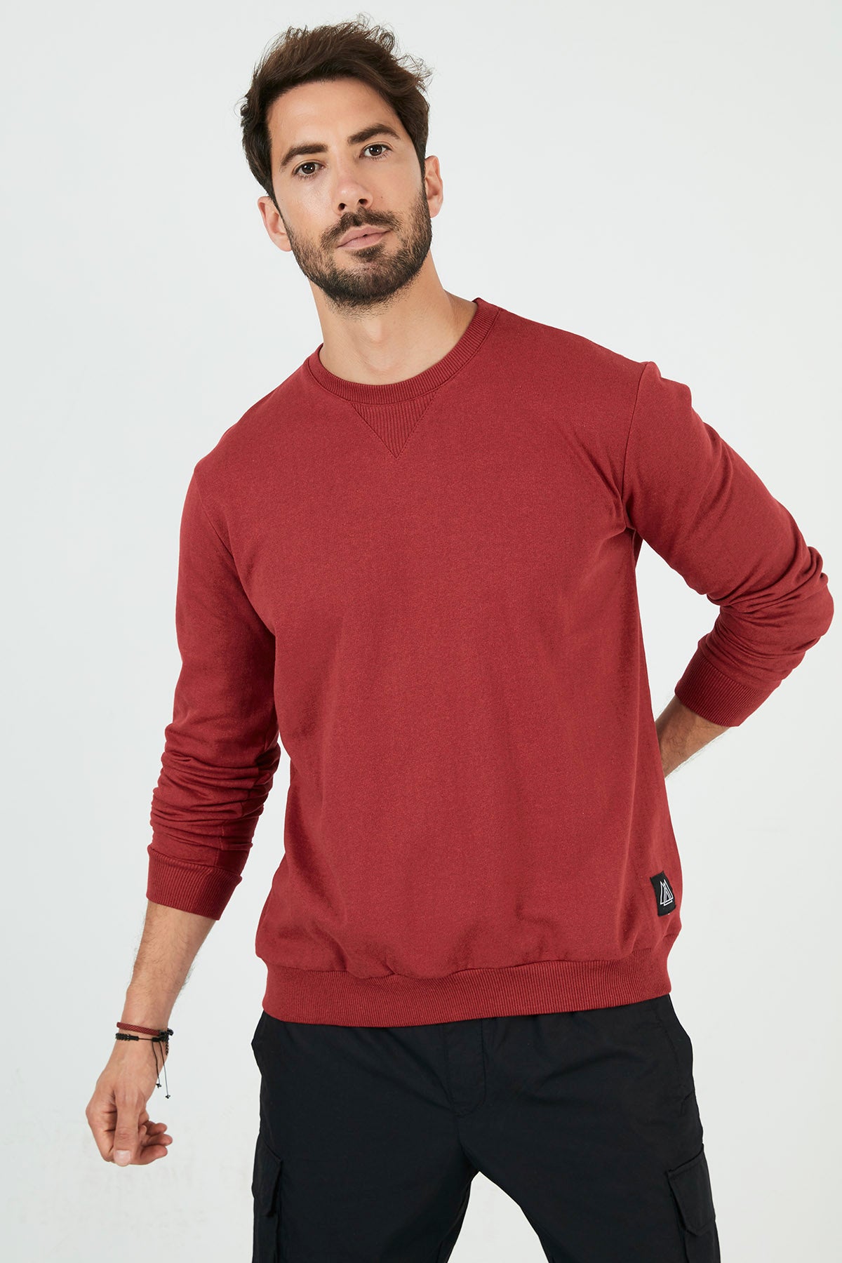 Buratti Şardonlu Slim Fit Bisiklet Yaka Kışlık Erkek Sweat 5975001 BORDO