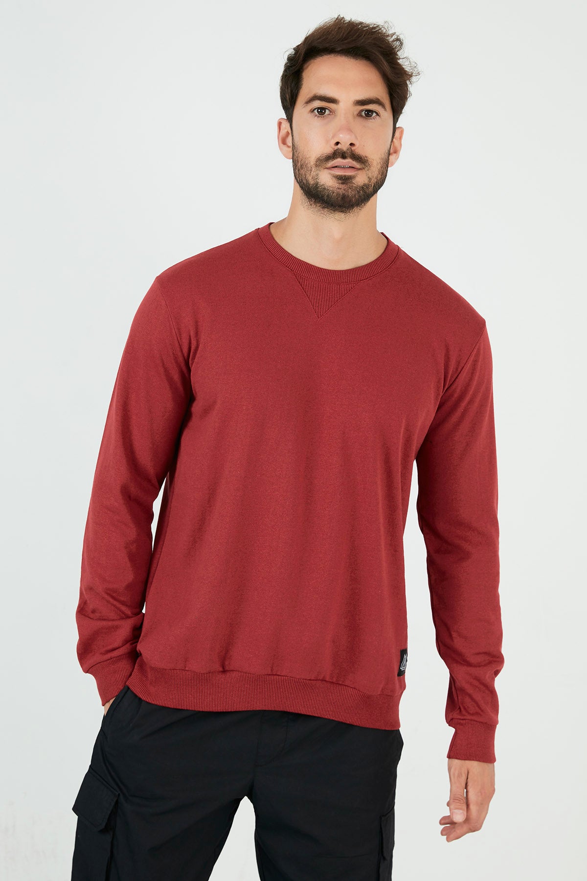 Buratti Şardonlu Slim Fit Bisiklet Yaka Kışlık Erkek Sweat 5975001 BORDO