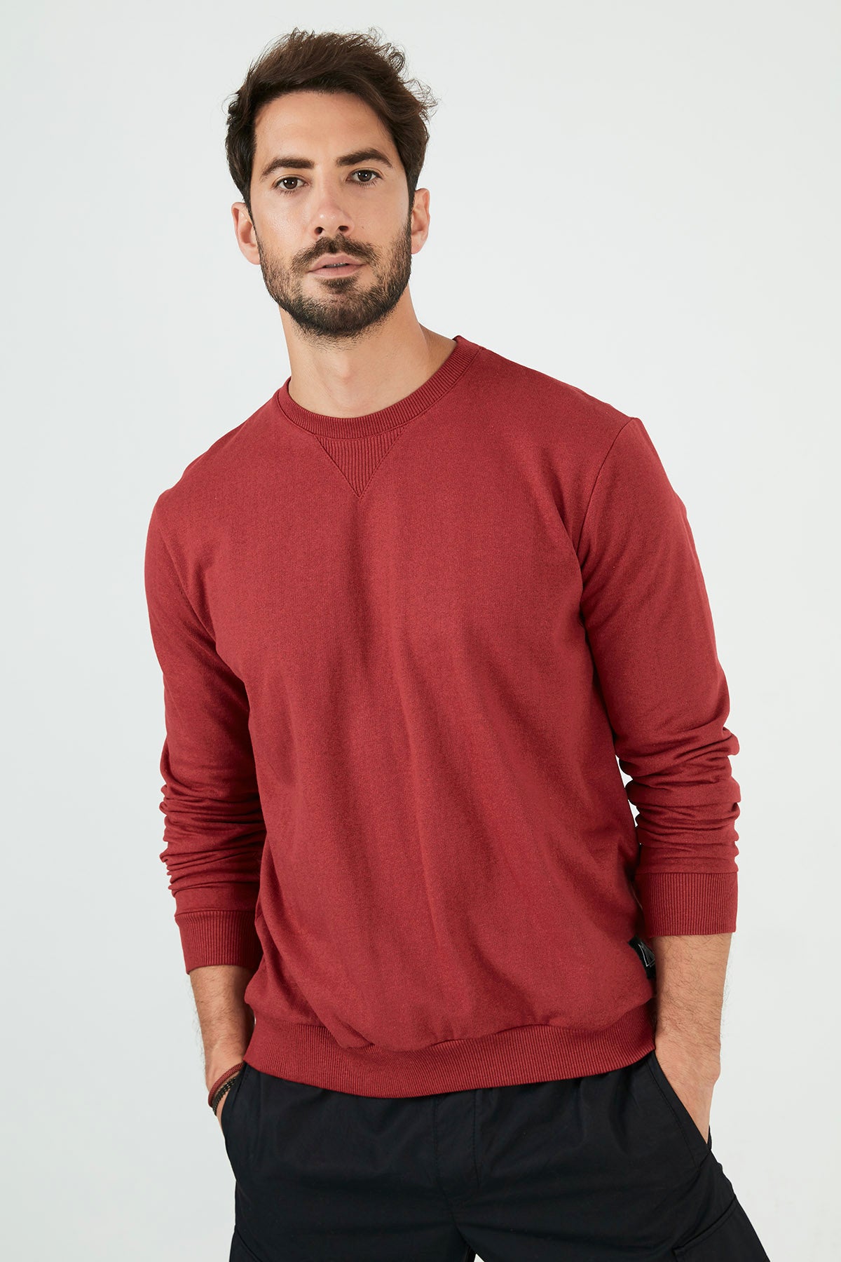 Buratti Şardonlu Slim Fit Bisiklet Yaka Kışlık Erkek Sweat 5975001 BORDO