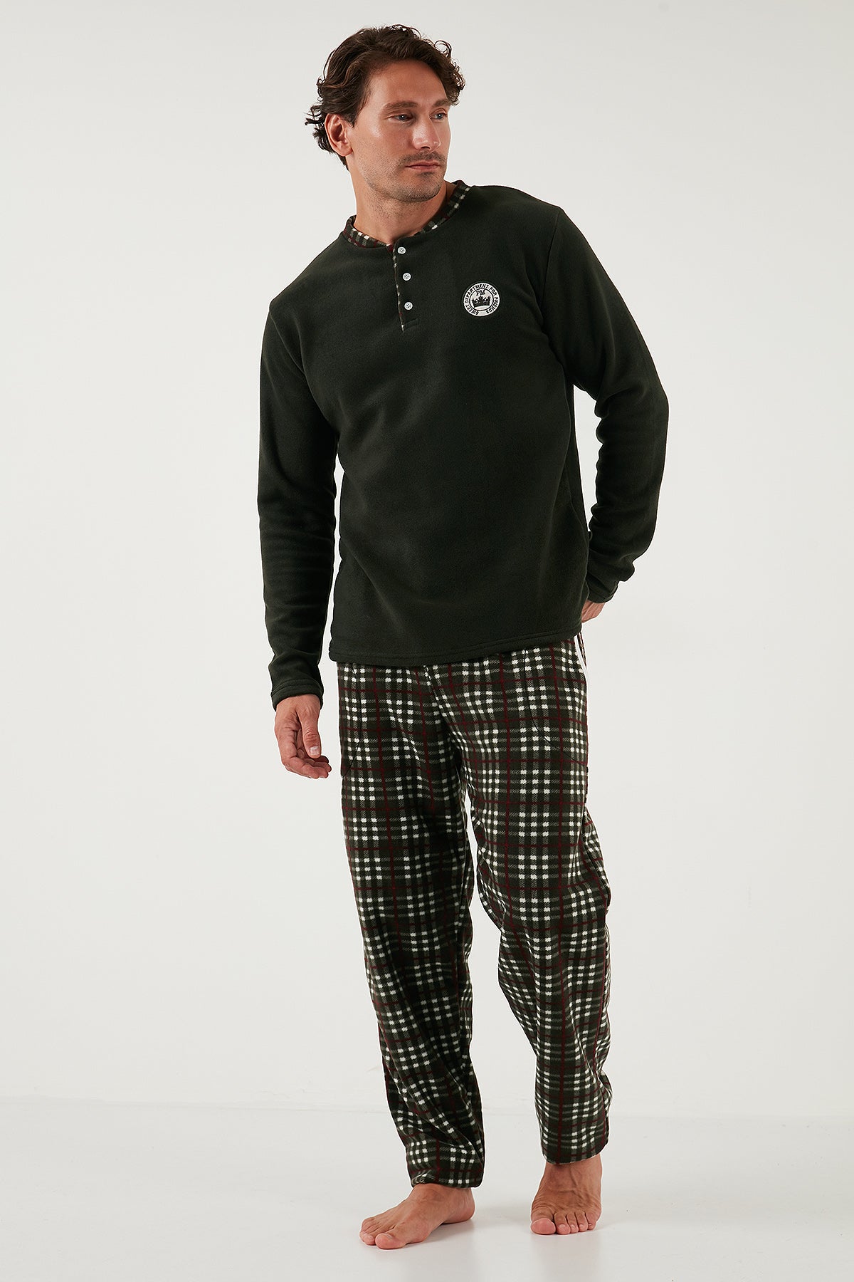 Buratti Regular Fit Bisiklet Yaka Kışlık Yumuşak Dokulu Polar Erkek Pijama Takımı 6096100 HAKİ